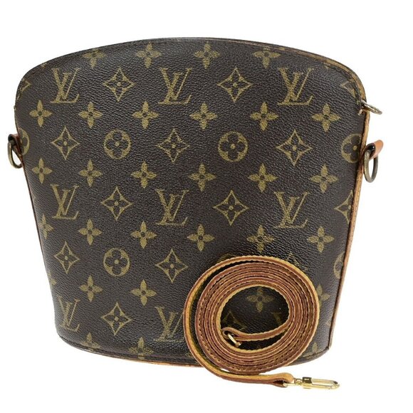 LOUIS VUITTON Logo Drouot Shoulder Bag Monogram Leather Brown - Picture 1 of 1